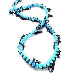 Fashion Long Jewelry Necklace with blue crystal bead wrapped with chains-30"